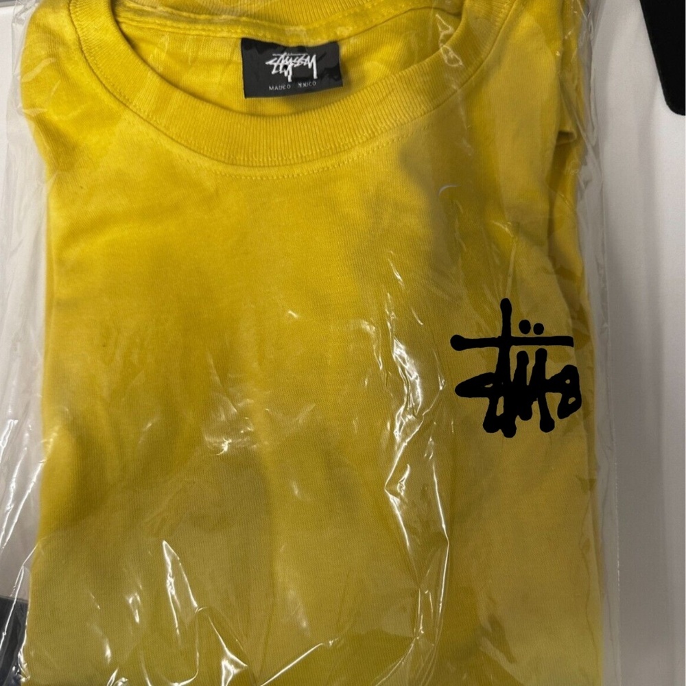 New Basic Stussy Honey/Black Logo Mens L/S Tee T Shirt SIZE MEDIUM SST-18